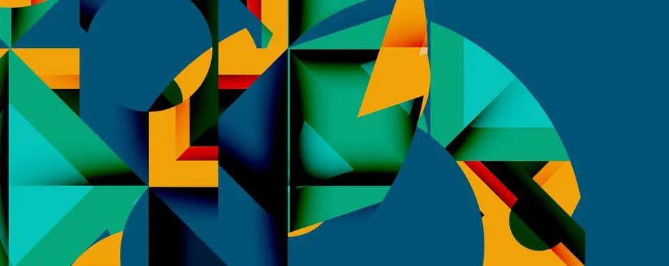 Abstract geometric artwork with interwoven angular and curved shapes, dynamic Illustrazione stock