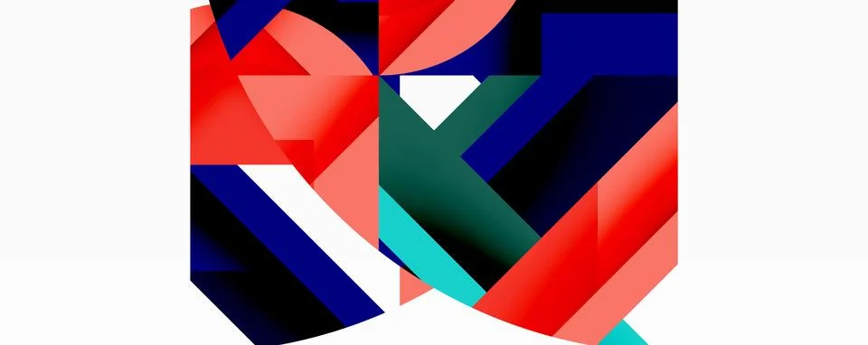 Abstract geometric artwork with interwoven angular and curved shapes, dynamic Stock Illustration