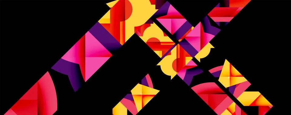 Abstract geometric artwork with interwoven angular and curved shapes, dynamic Illustrazione stock