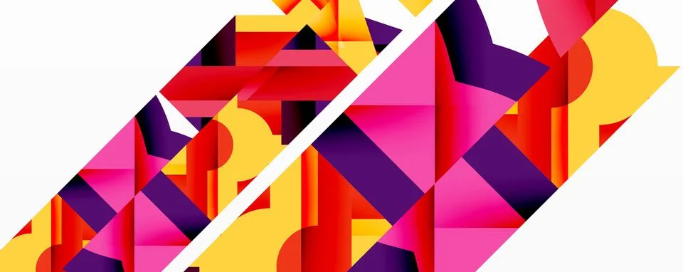 Abstract geometric artwork with interwoven angular and curved shapes, dynamic Stock Illustration