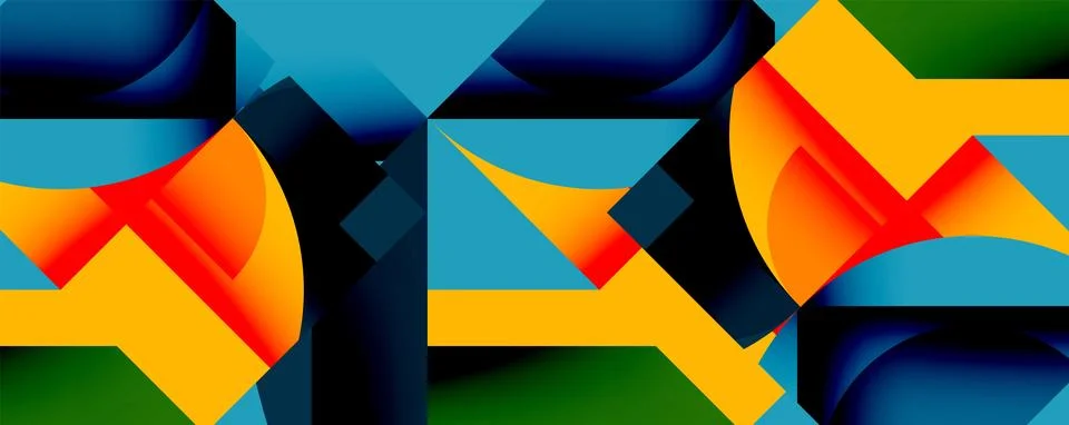 Abstract geometric artwork with interwoven angular and curved shapes, dynamic Illustrazione stock