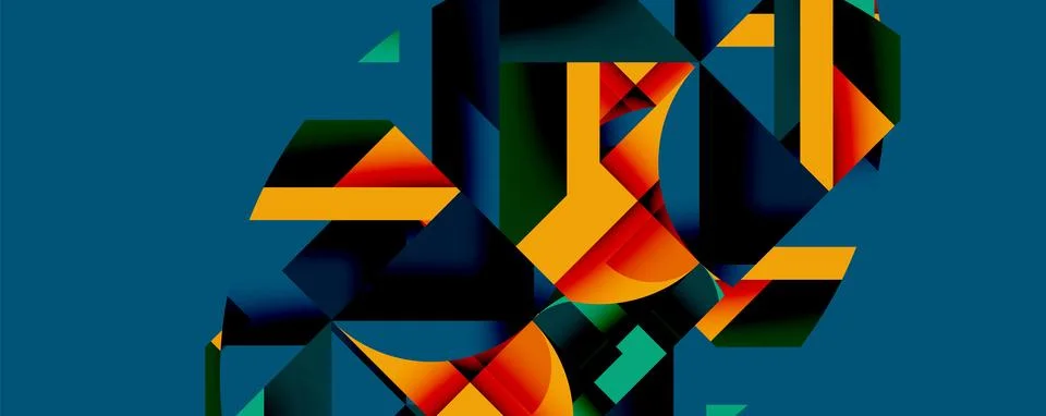 Abstract geometric artwork with interwoven angular and curved shapes, dynamic Ilustração Stock