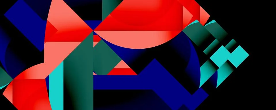 Abstract geometric artwork with interwoven angular and curved shapes, dynamic Stock Illustration