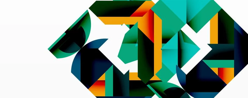 Abstract geometric artwork with interwoven angular and curved shapes, dynamic Stockillustratie