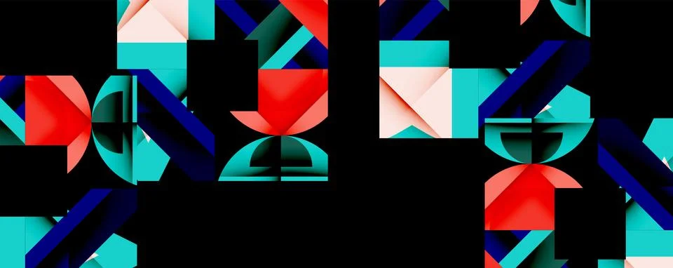 Abstract geometric artwork with interwoven angular and curved shapes, dynamic Illustrazione stock