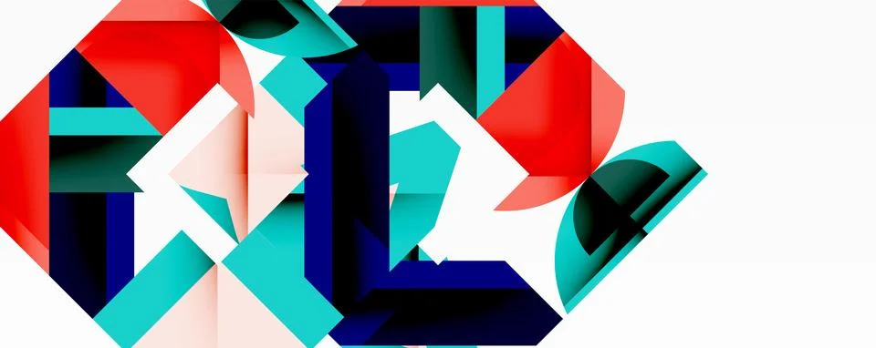 Abstract geometric artwork with interwoven angular and curved shapes, dynamic Illustrazione stock