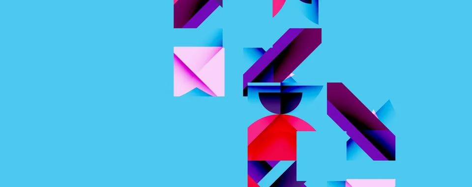 Abstract geometric artwork with interwoven angular and curved shapes, dynamic Stock Illustration