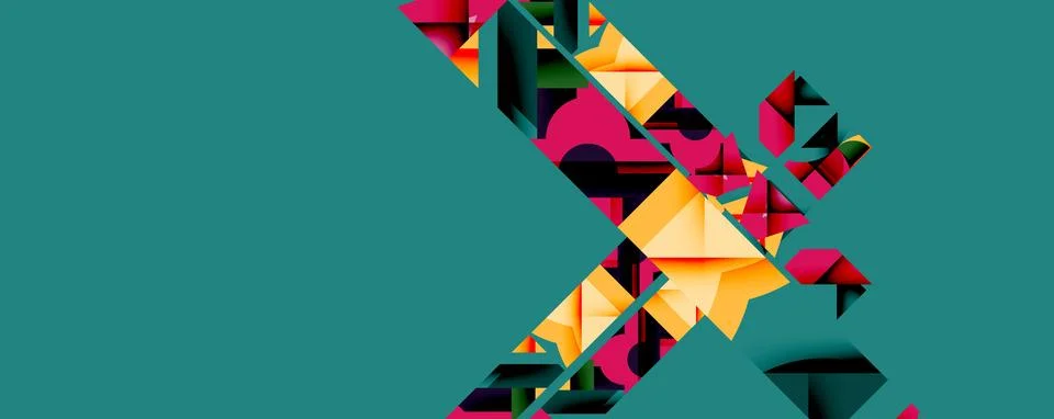 Abstract geometric artwork with interwoven angular and curved shapes, dynamic Stock Illustration
