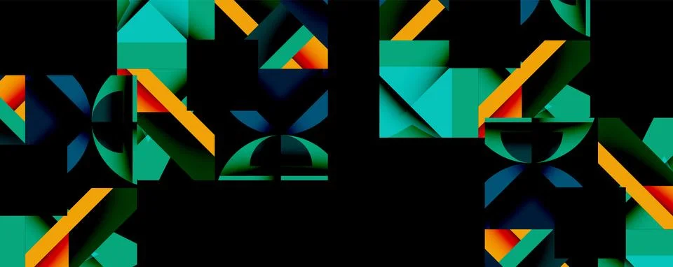 Abstract geometric artwork with interwoven angular and curved shapes, dynamic Stock Illustration