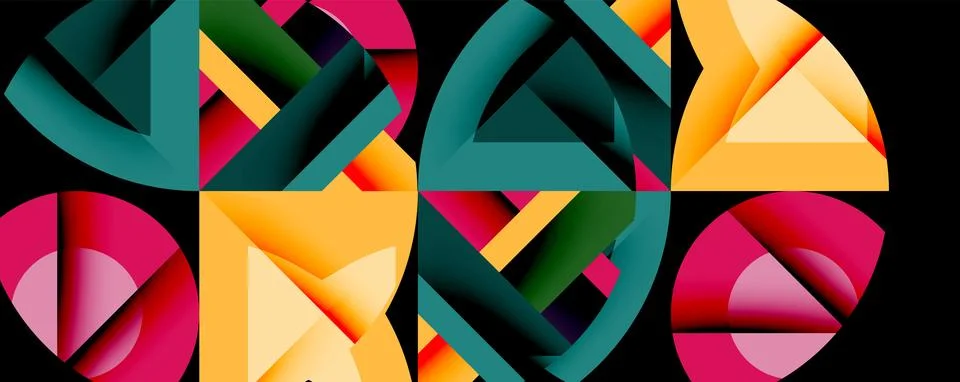 Abstract geometric artwork with interwoven angular and curved shapes, dynamic Stockillustratie