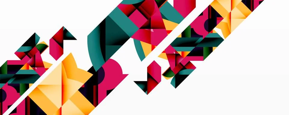 Abstract geometric artwork with interwoven angular and curved shapes, dynamic Illustrazione stock