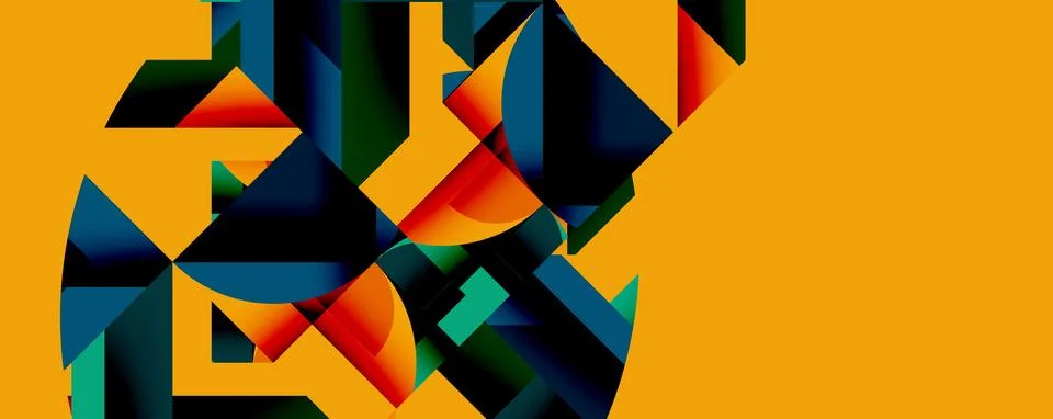 Abstract geometric artwork with interwoven angular and curved shapes, dynamic Stock Illustration