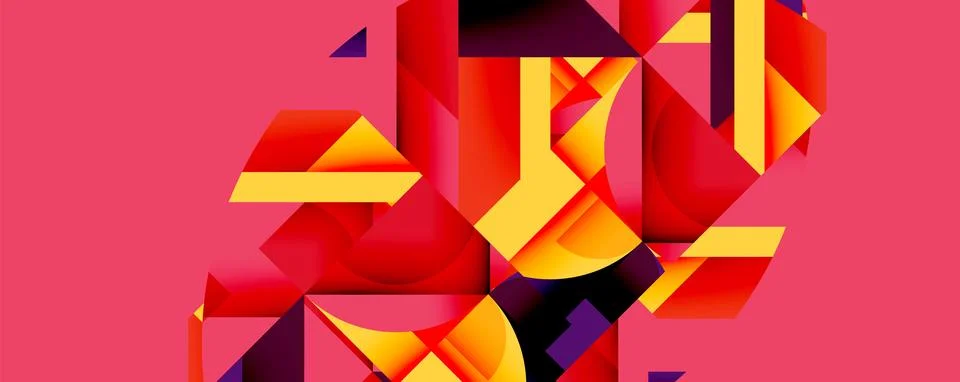 Abstract geometric artwork with interwoven angular and curved shapes, dynamic Stock Illustration