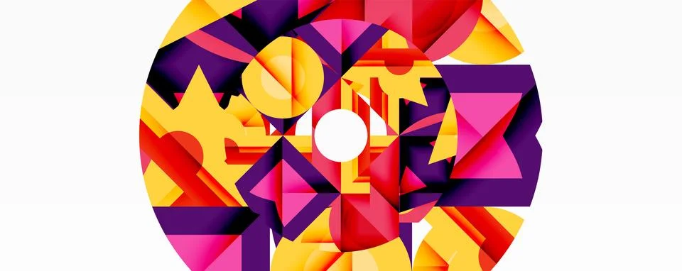 Abstract geometric artwork with interwoven angular and curved shapes, dynamic Stock Illustration