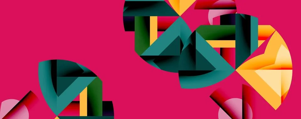 Abstract geometric artwork with interwoven angular and curved shapes, dynamic Stock Illustration