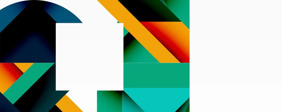 Abstract geometric artwork with interwoven angular and curved shapes, dynamic Stock Illustration