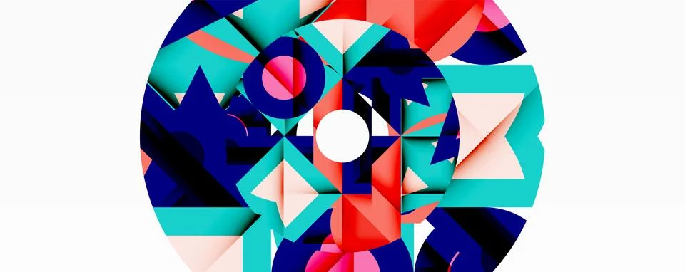 Abstract geometric artwork with interwoven angular and curved shapes, dynamic Stock Illustration