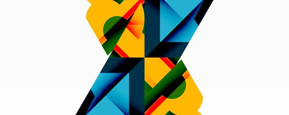 Abstract geometric artwork with interwoven angular and curved shapes, dynamic 스톡 일러스트