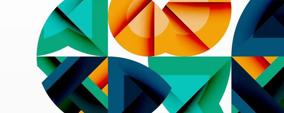 Abstract geometric artwork with interwoven angular and curved shapes, dynamic Stock Illustration