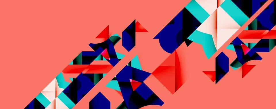 Abstract geometric artwork with interwoven angular and curved shapes, dynamic Ilustração Stock
