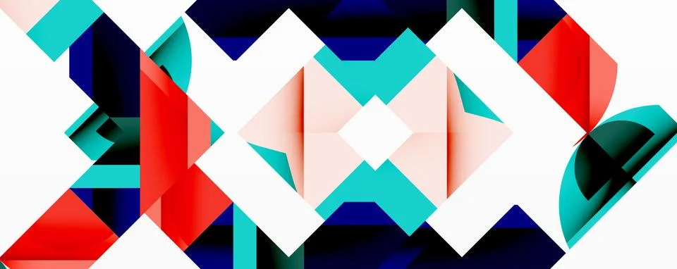 Abstract geometric artwork with interwoven angular and curved shapes, dynamic Stock Illustration