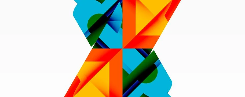 Abstract geometric artwork with interwoven angular and curved shapes, dynamic Stock Illustration