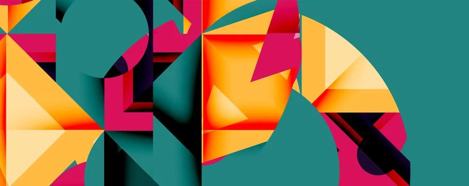 Abstract geometric artwork with interwoven angular and curved shapes, dynamic Stock Illustration