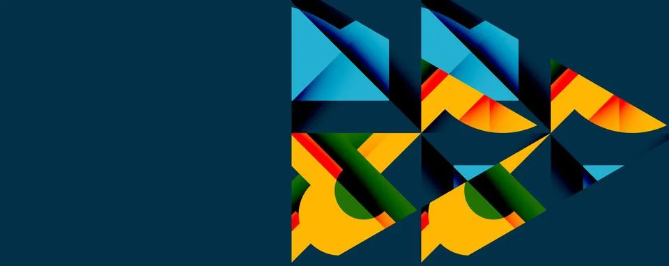 Abstract geometric artwork with interwoven angular and curved shapes, dynamic Stock Illustration