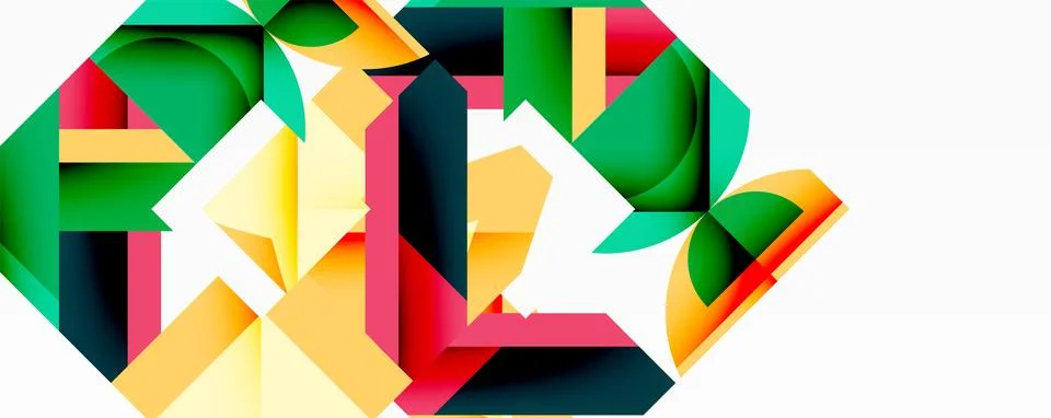 Abstract geometric artwork with interwoven angular and curved shapes, dynamic Stock Illustration