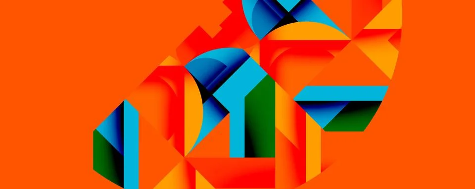 Abstract geometric artwork with interwoven angular and curved shapes, dynamic Stock Illustration