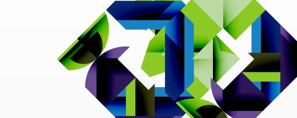 Abstract geometric artwork with interwoven angular and curved shapes, dynamic Stockillustratie