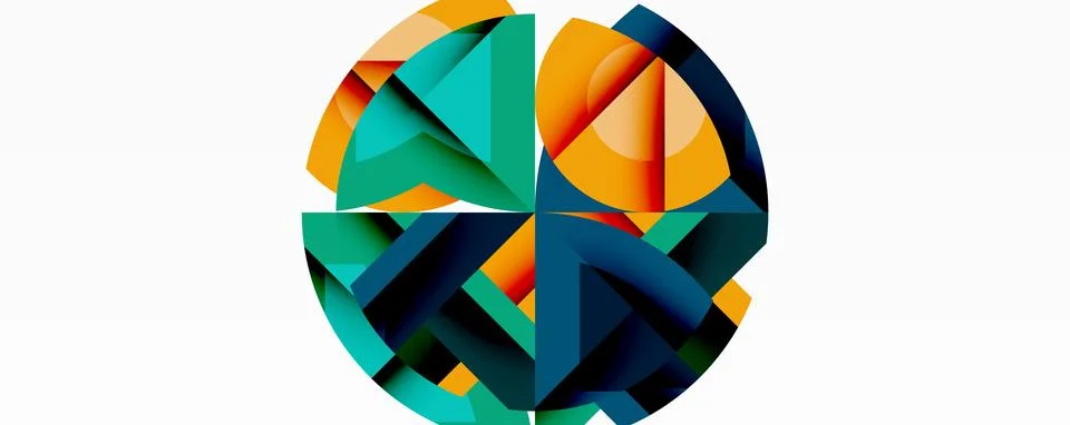 Abstract geometric artwork with interwoven angular and curved shapes, dynamic Stock Illustration