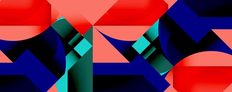 Abstract geometric artwork with interwoven angular and curved shapes, dynamic Stock Illustration