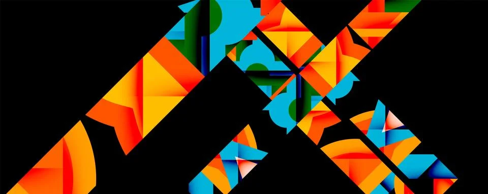 Abstract geometric artwork with interwoven angular and curved shapes, dynamic Illustrazione stock