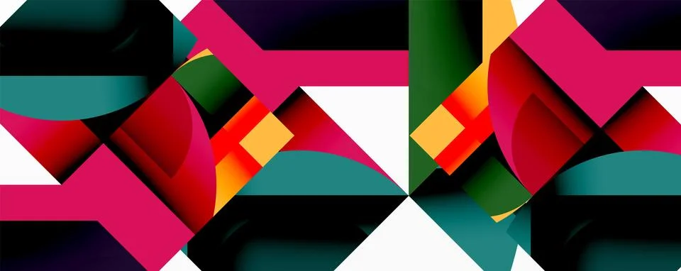 Abstract geometric artwork with interwoven angular and curved shapes, dynamic Stockillustratie