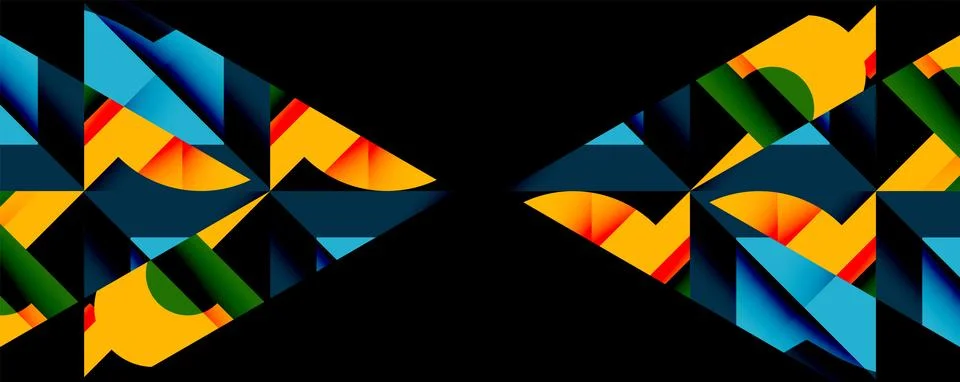 Abstract geometric artwork with interwoven angular and curved shapes, dynamic Stock Illustration