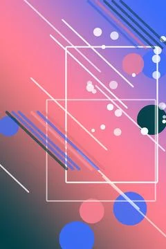 Abstract geometric artwork with neon gradient, overlapping squares, circles.. Stock Illustration