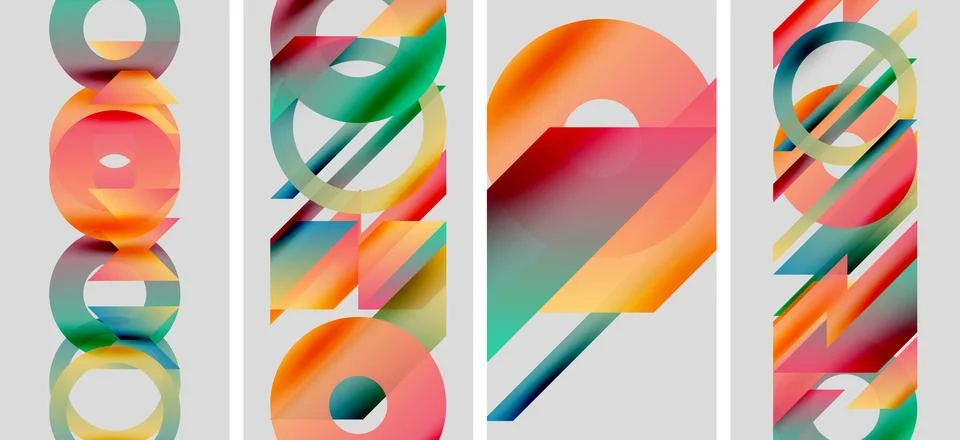 Abstract geometric artwork. Overlapping circles, rectangles create vibrant color Stock Illustration