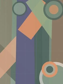 Abstract geometric artwork with rounded rings and angles in pastel blue, gr.. Stock Illustration