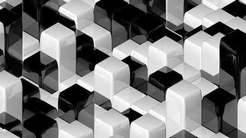 Abstract geometric back and white cubes, optical Illusion, computer generated 3D Illustrazione stock