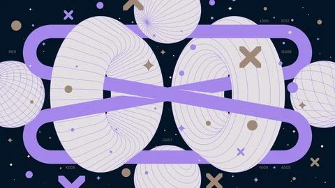 Abstract geometric background with 3d frame wireframe form and lilac line d.. Illustrazione stock