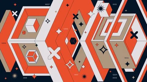 Abstract geometric background with avant-garde art of cubes and squares, gr.. Ilustración de archivo