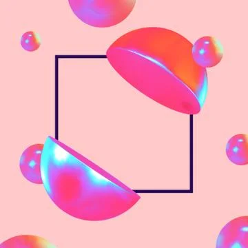 Abstract geometric background with ball and spheres. Minimal trendy poster an Stock Illustration