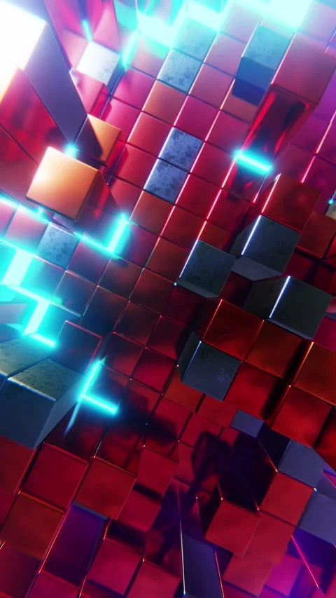 Abstract geometric background with blocks and light streaks. Vertical loope.. Stock Footage 226372121
