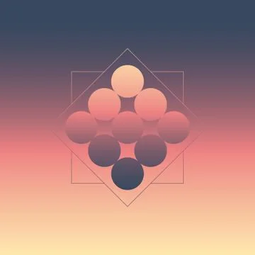 Abstract geometric background with circles and blurred gradients. 1980s style Illustrazione stock