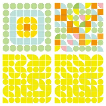 Abstract geometric background with circles and squares in yellow Stock Illustration