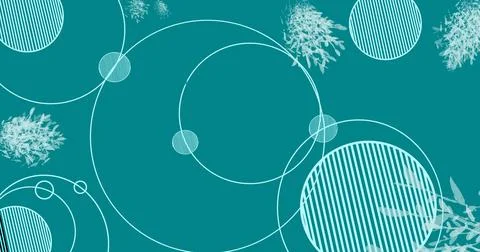 Abstract geometric background circular patterns floral elements in teal color イラスト素材