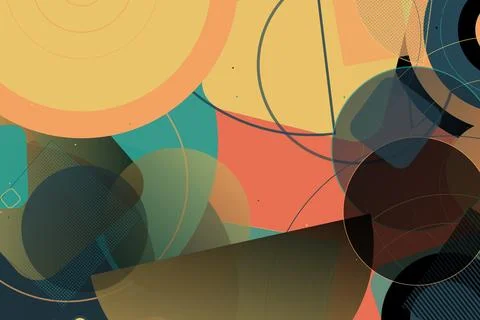 Abstract Geometric Background with Colorful Overlapping Shapes and Patterns Stock Illustration