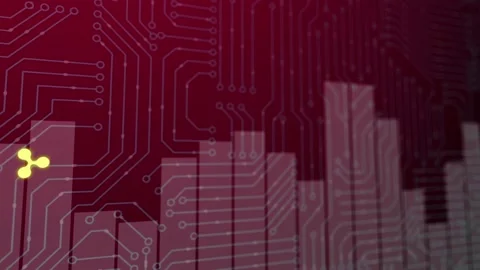 Abstract geometric background with computer microchip board and flares in red Stock Footage 97048047