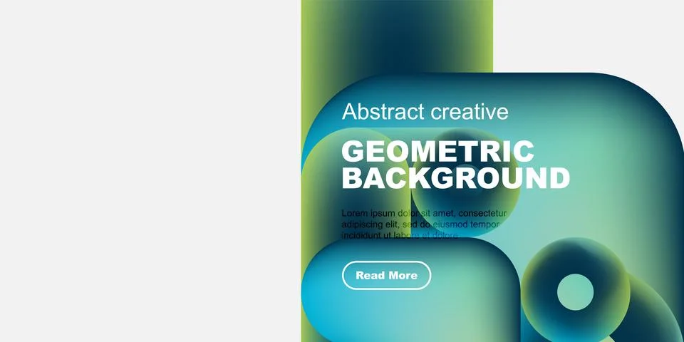 Abstract geometric background design. Blue gradients, text, button present. Stock Illustration
